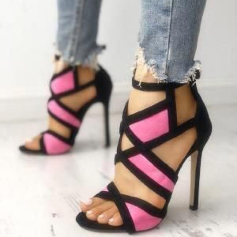 Color Block Pink and Black High Heels - Picture 1 of 4